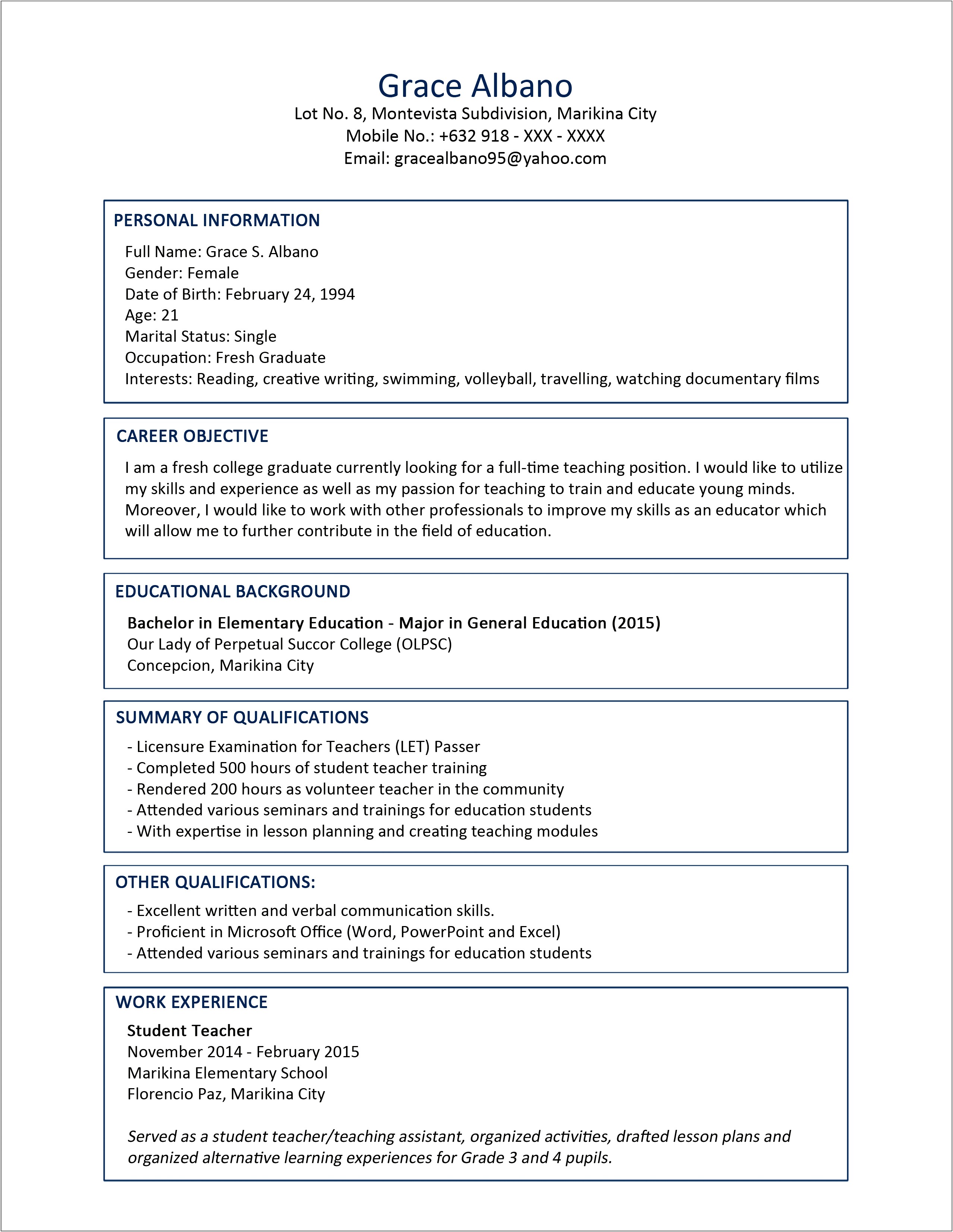 Resume Qualifications Communication Major Examples