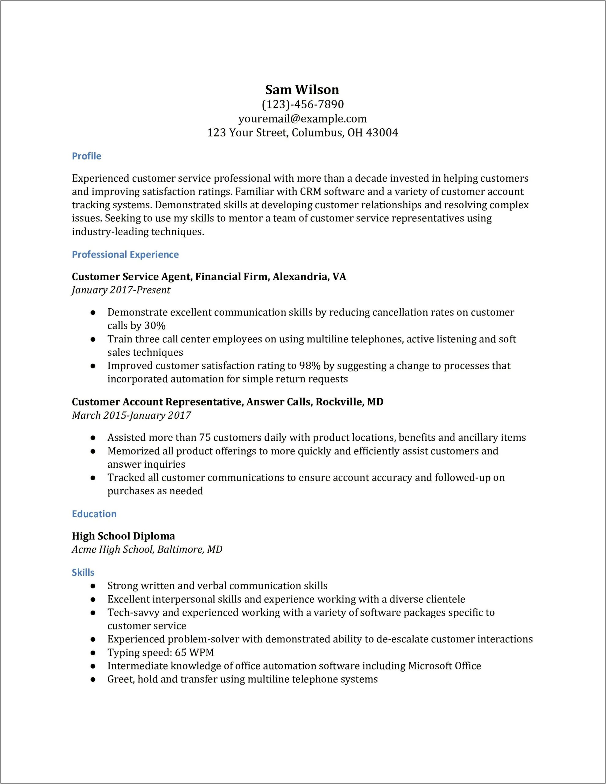 Resume Qualifications For Working In Customer Service