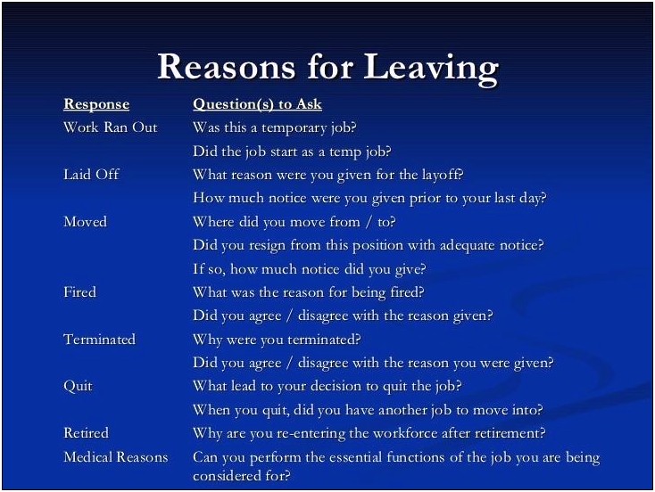 Resume Reasons For Leaving Job