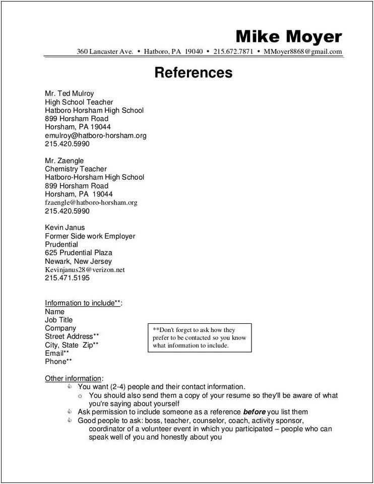 Resume References Example And Description