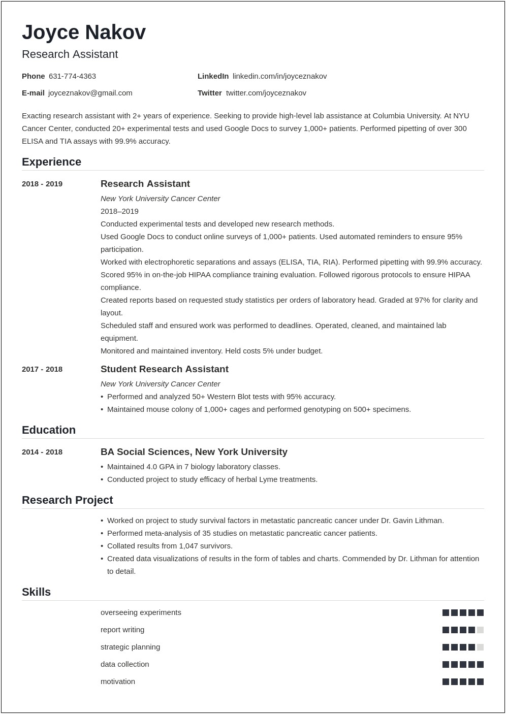 Resume Research Project You've Worked On