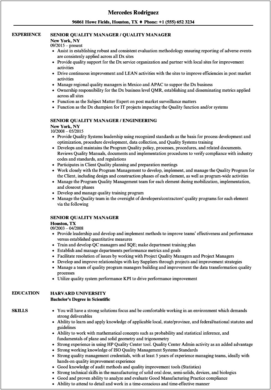 Resume Sample Aviation Director Of Quality