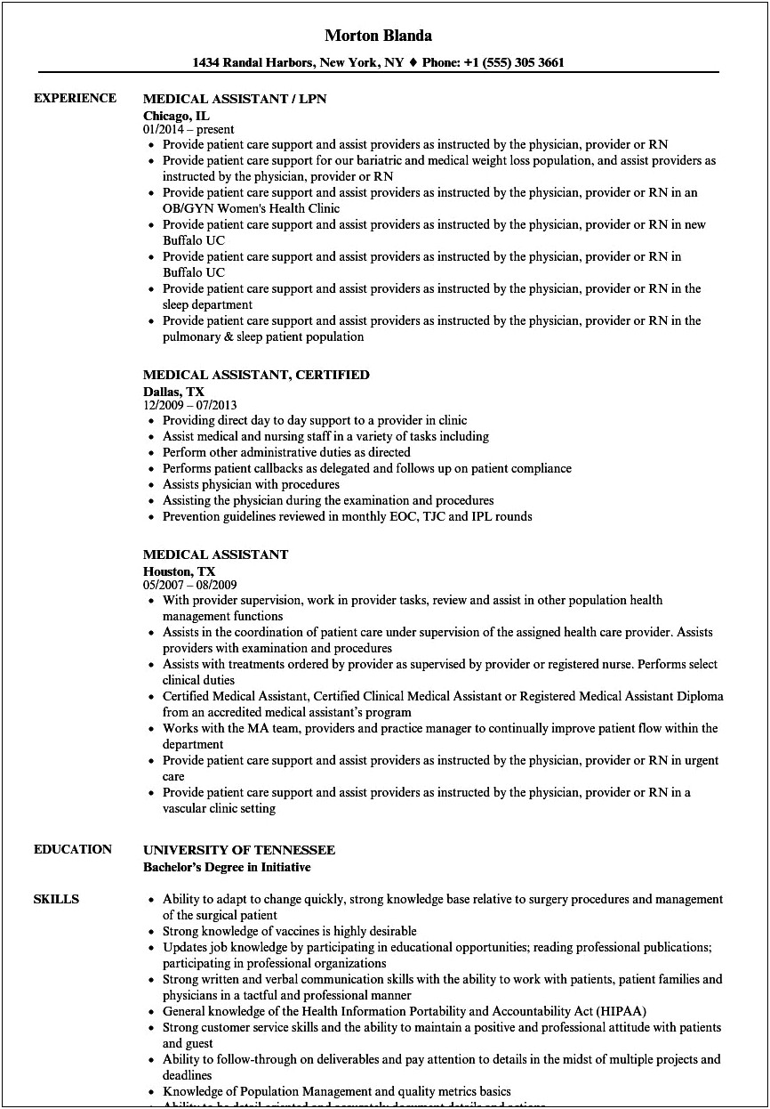 Resume Sample Based On Concentra Medical Asssistant