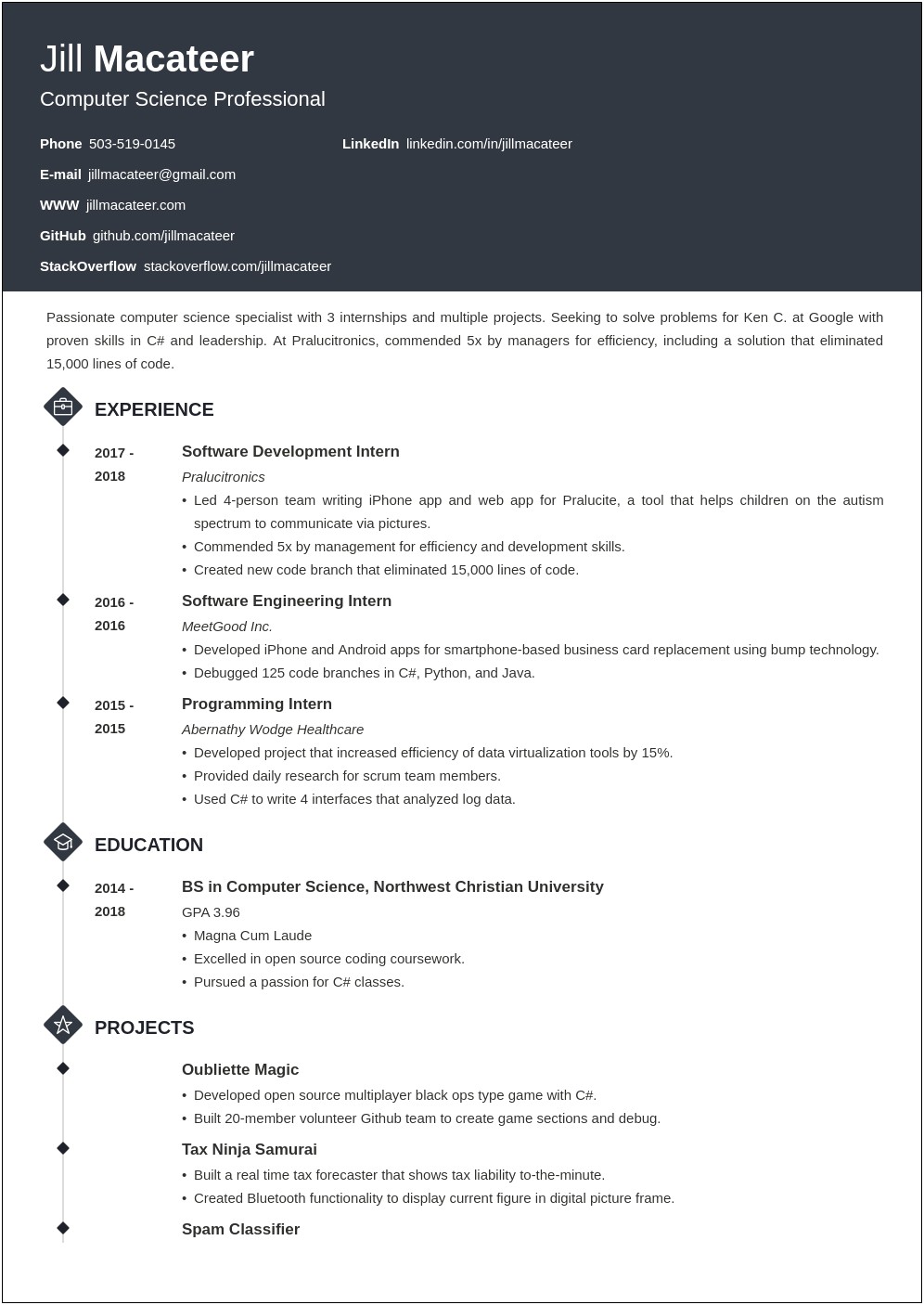 Resume Sample Computer Science Student