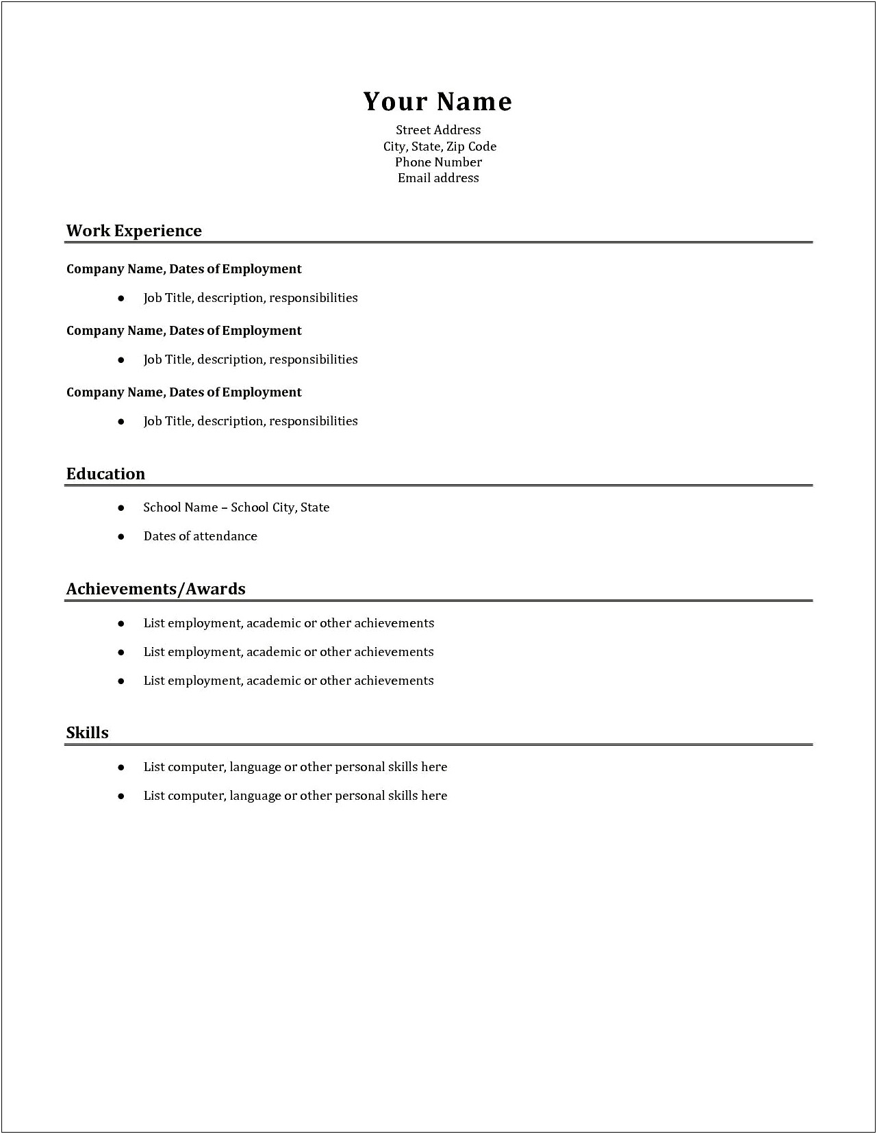 Resume Sample Description Of Responsibilities