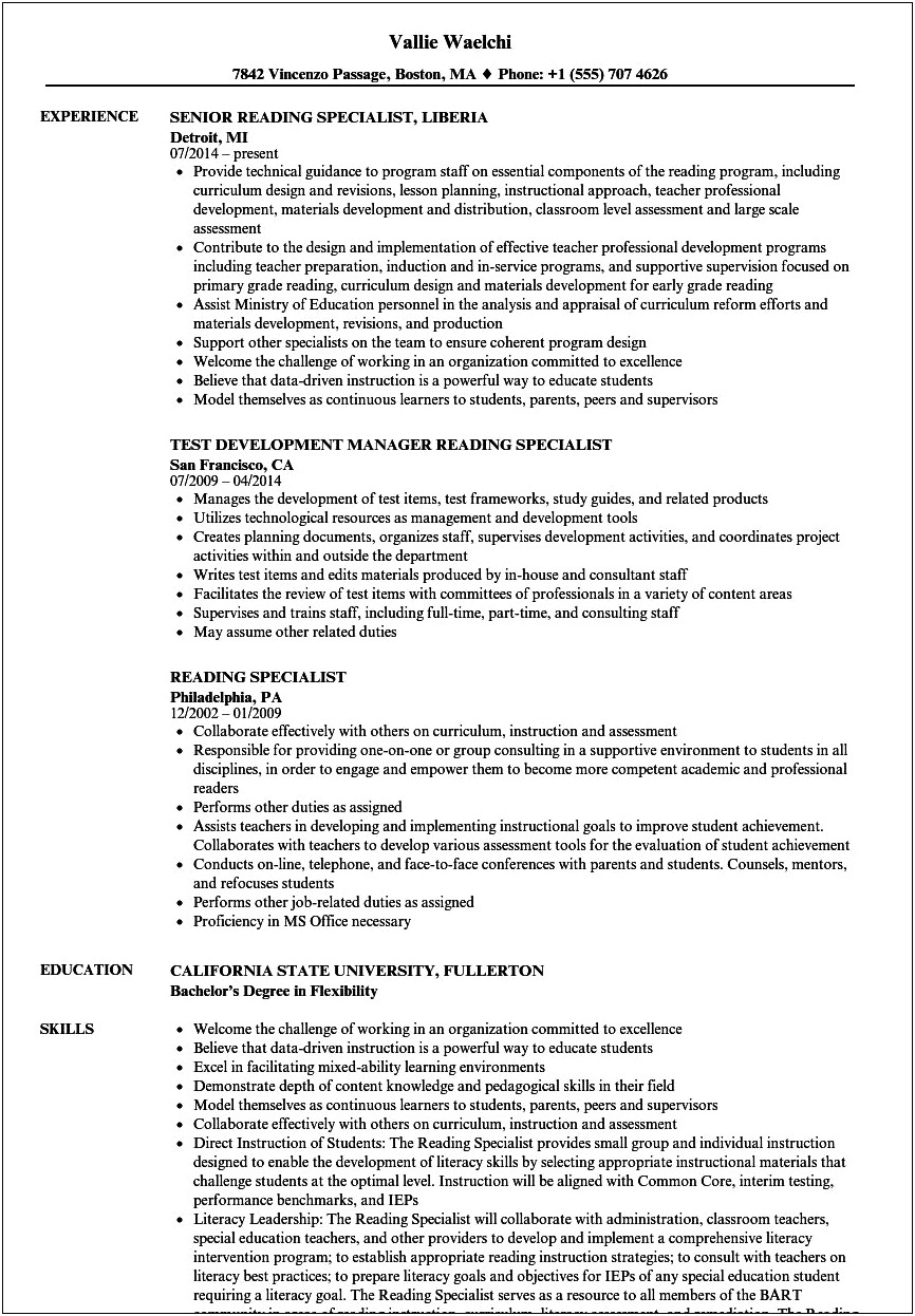 Resume Sample Educational Specialist Jobs