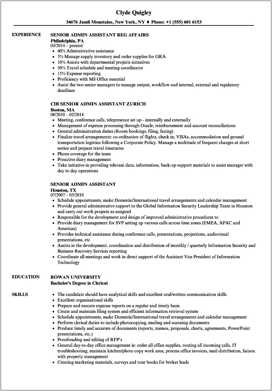 Resume Sample Executive Assistant Australia