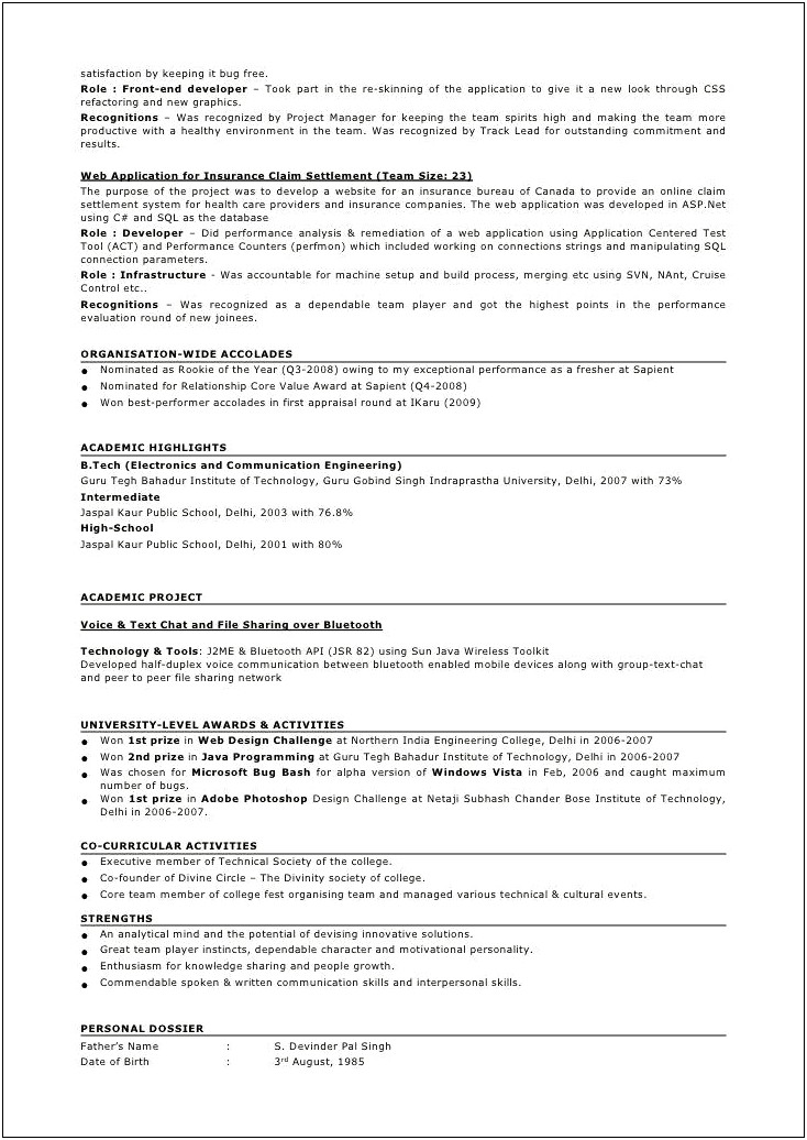 Resume Sample For 5 Year Experience Technology