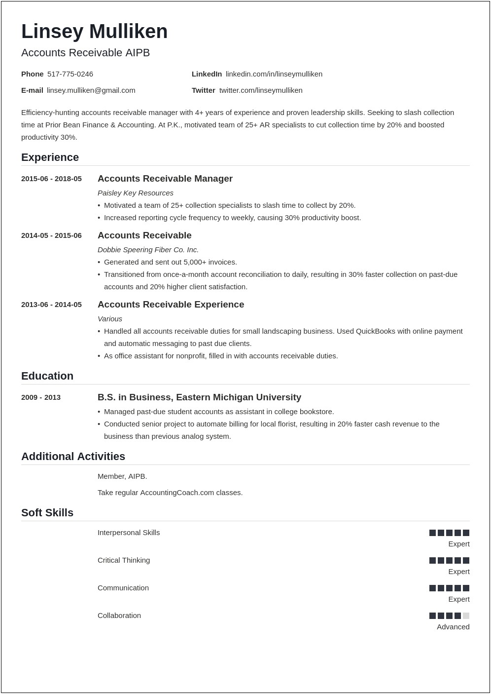 Resume Sample For A P Clerk Manufacturing