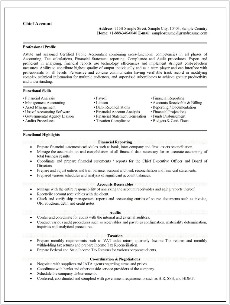 Resume Sample For Accountant Bank Reconciliation