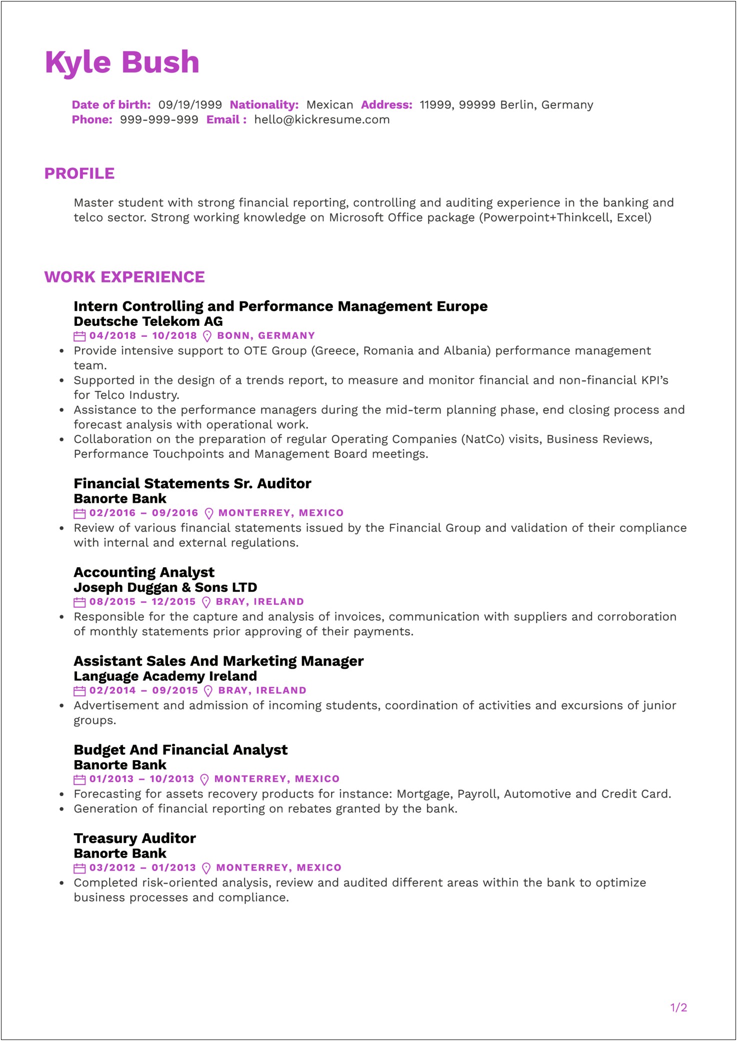Resume Sample For Accounting Intern