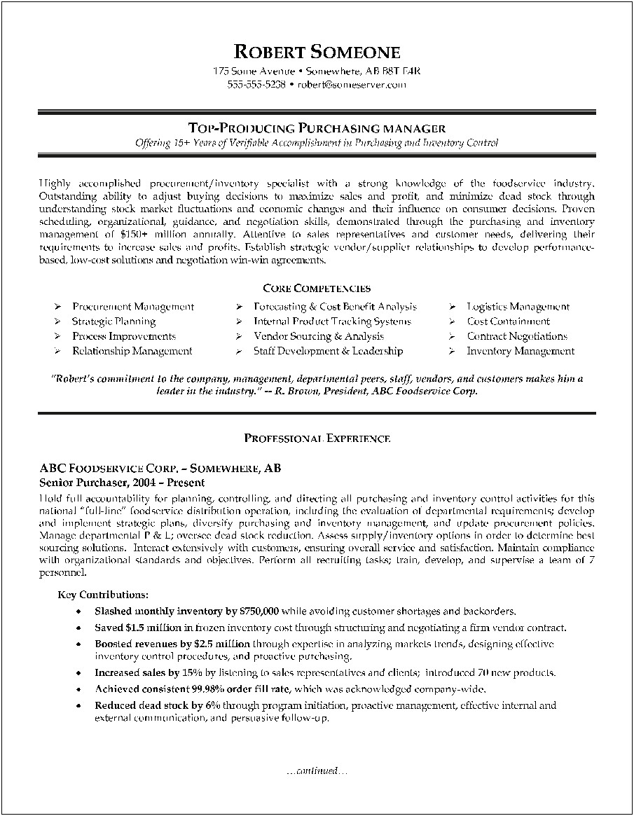 Resume Sample For Assistant Manager Purchase