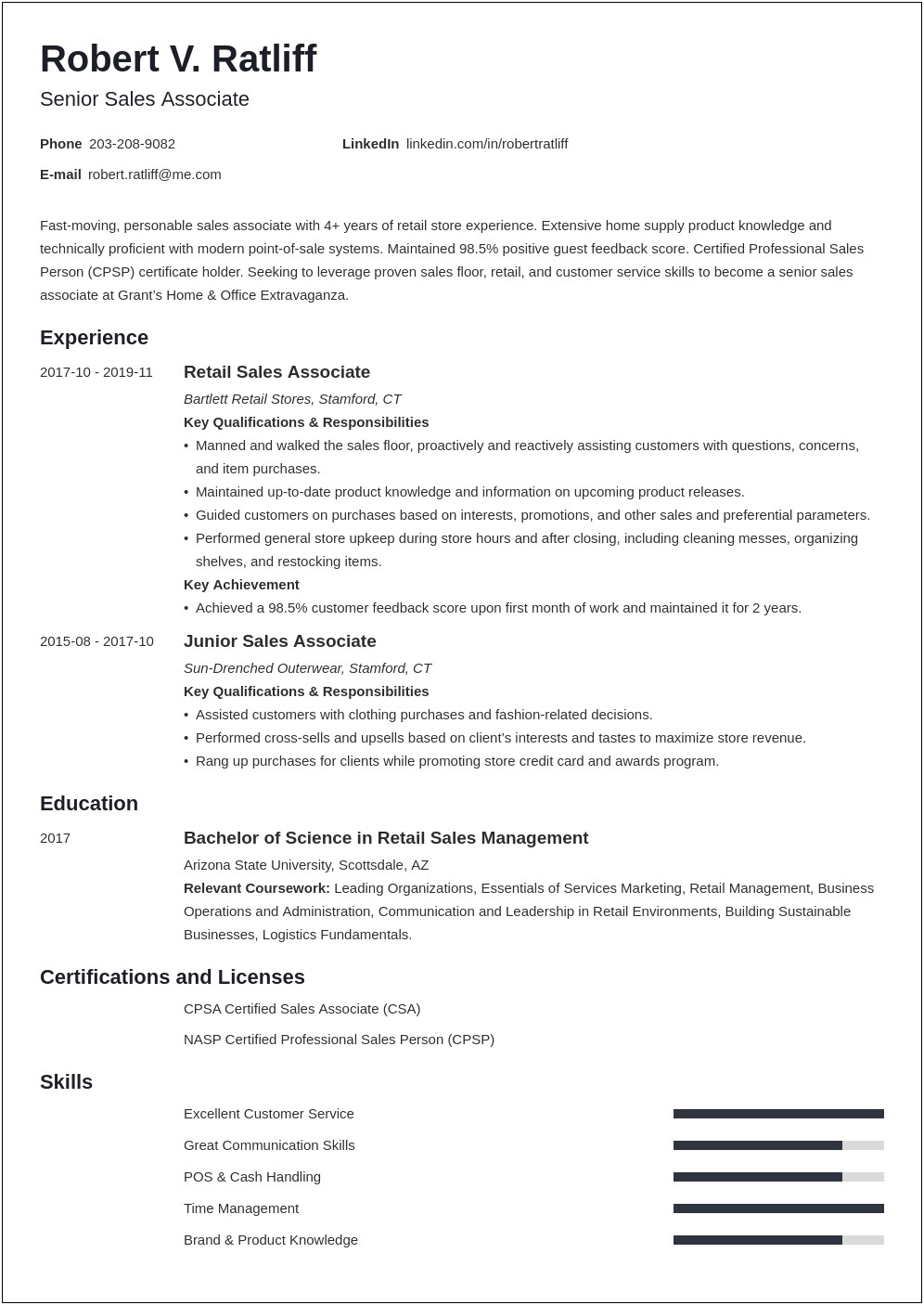 Resume Sample For Associate Development Job