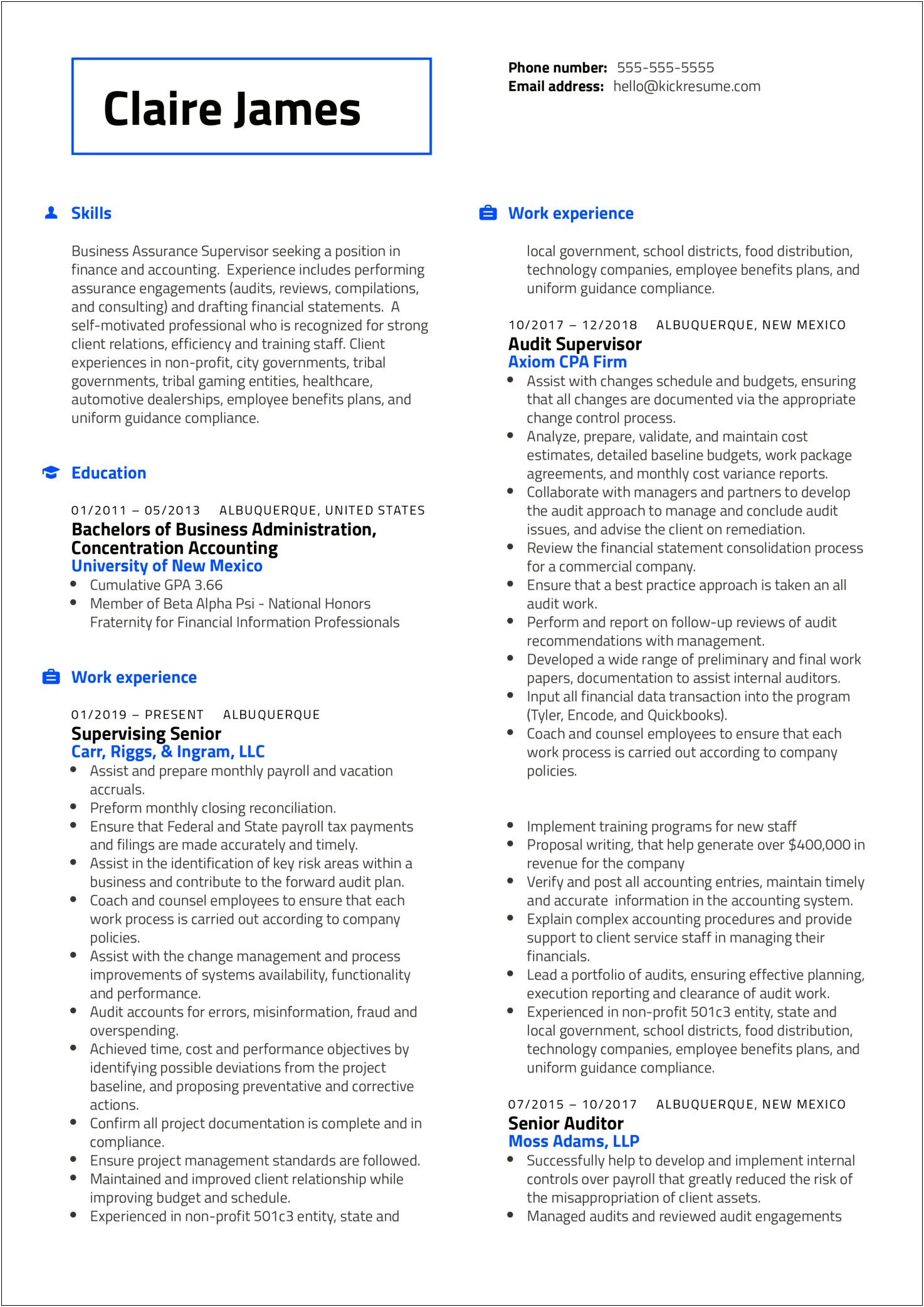 Resume Sample For Audit Staff