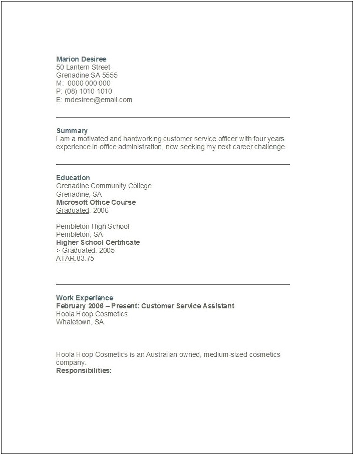Resume Sample For Customer Service Officer