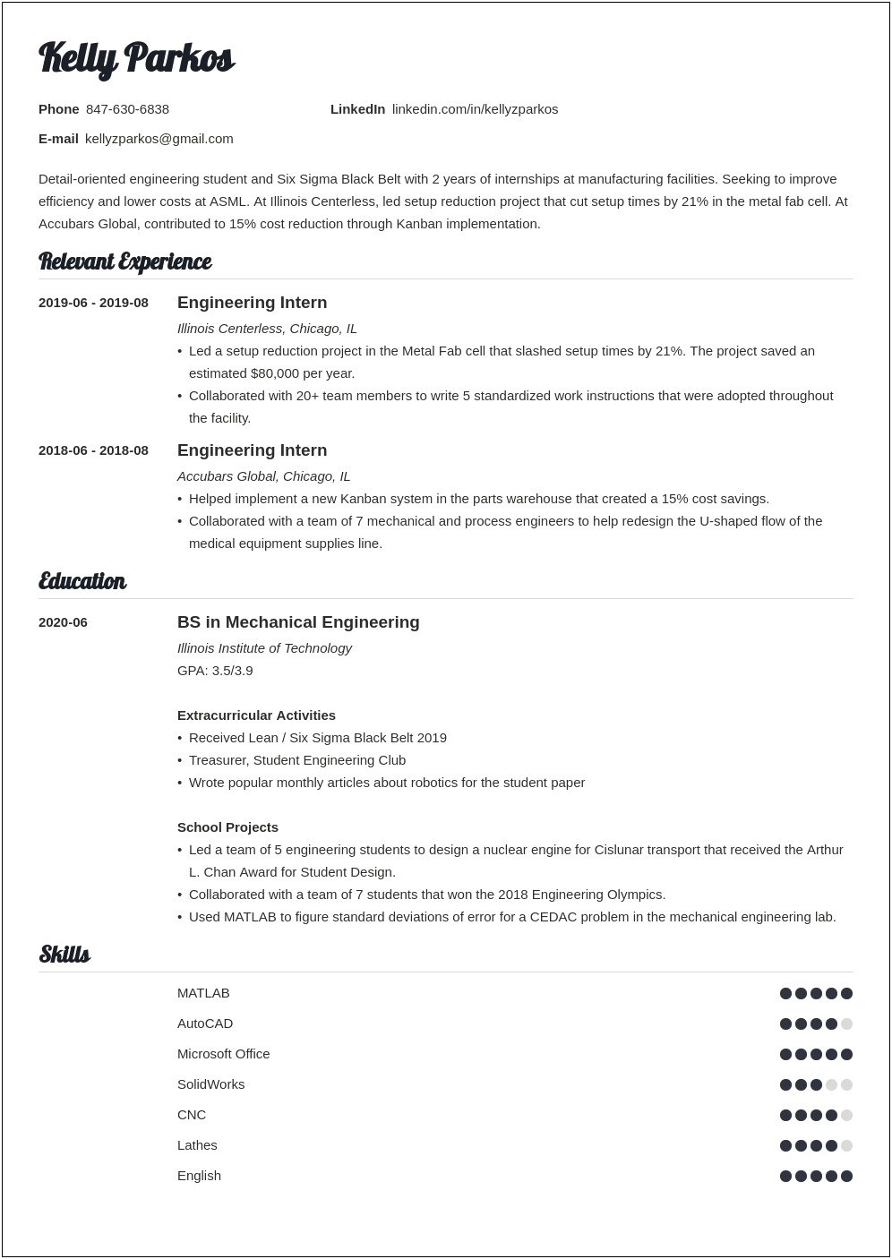 Resume Sample For Engineering Job