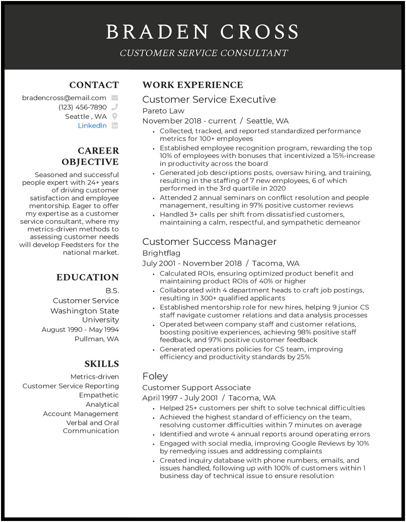 Resume Sample For Enterprise Senior Customer Service Representative