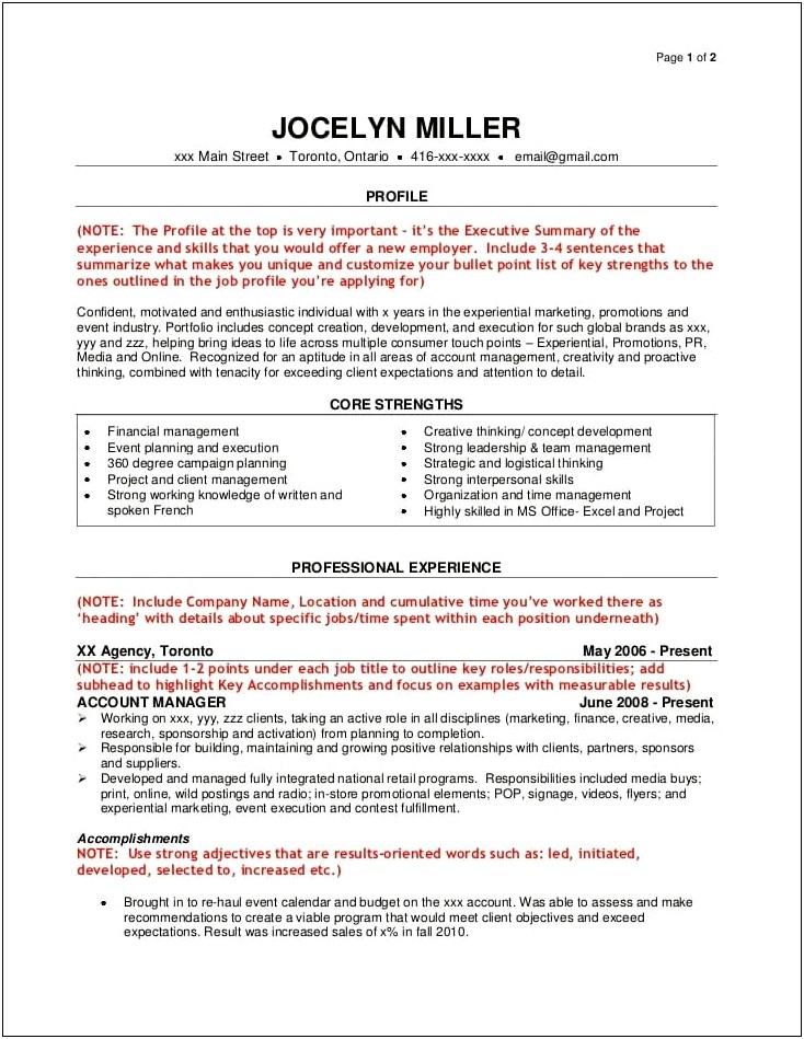 Resume Sample For Event Management Company
