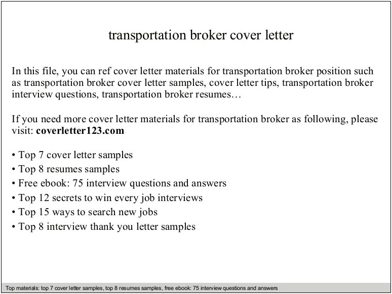 Resume Sample For Freight Broker