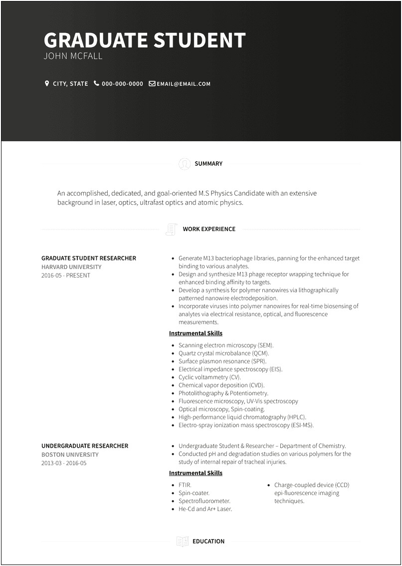 Resume Sample For Graduated Student
