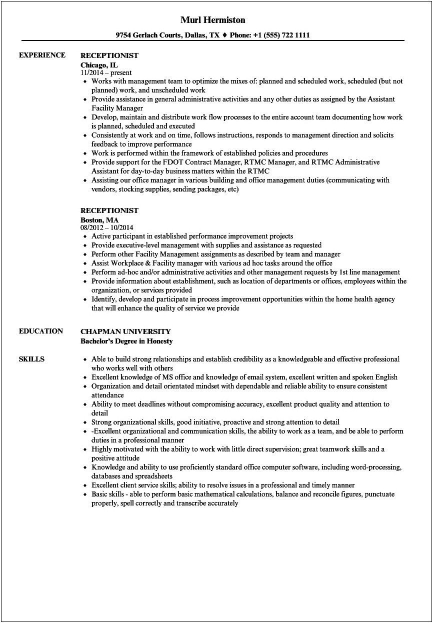 Resume Sample For Hotel Job
