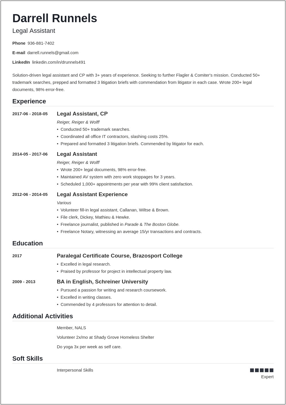 Resume Sample For Immigration Paralegal