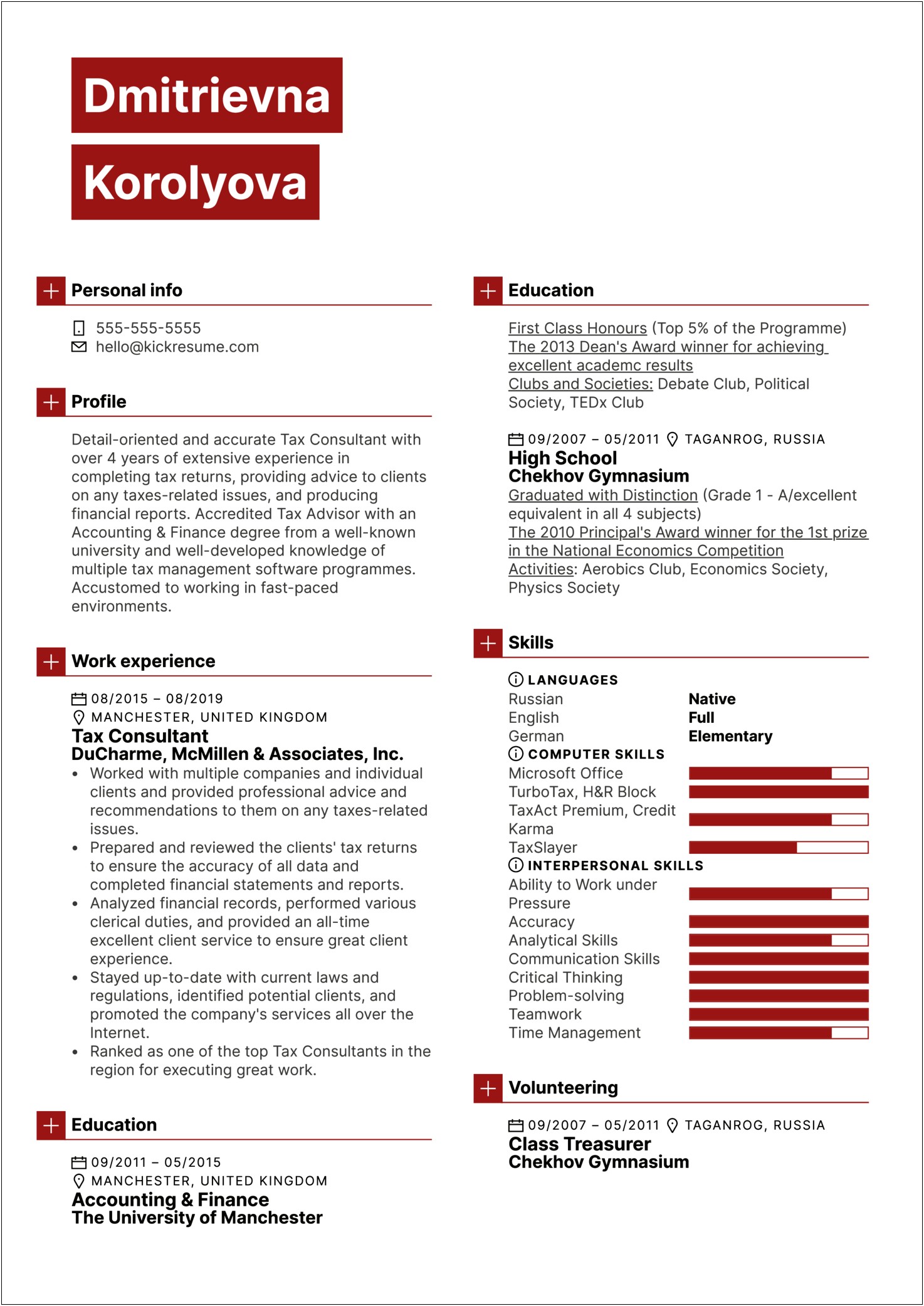 Resume Sample For International Tax Manager