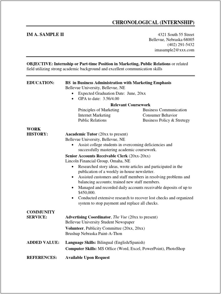 Resume Sample For Internship Pdf