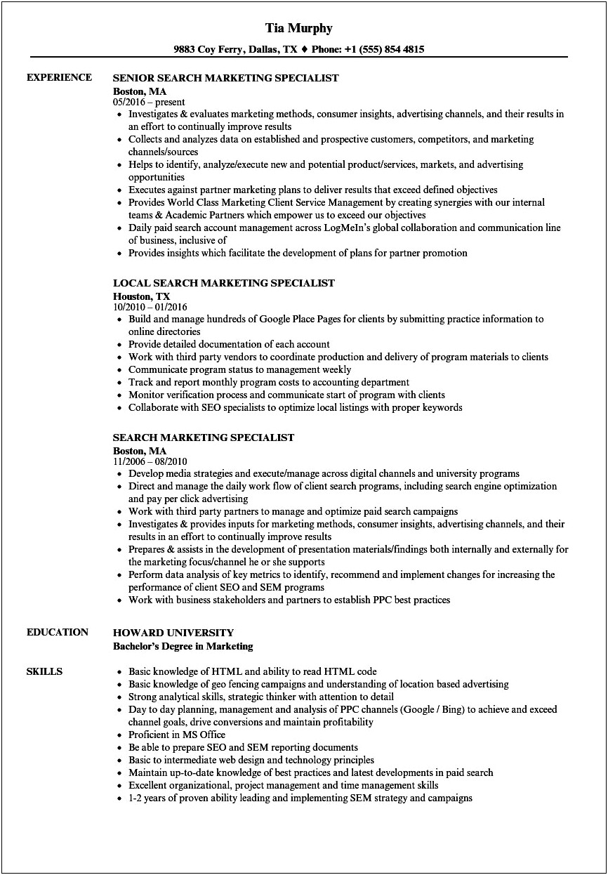 Resume Sample For Job Placement Specialist