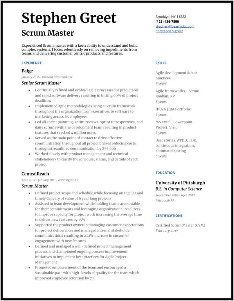 Resume Sample For Masters Application