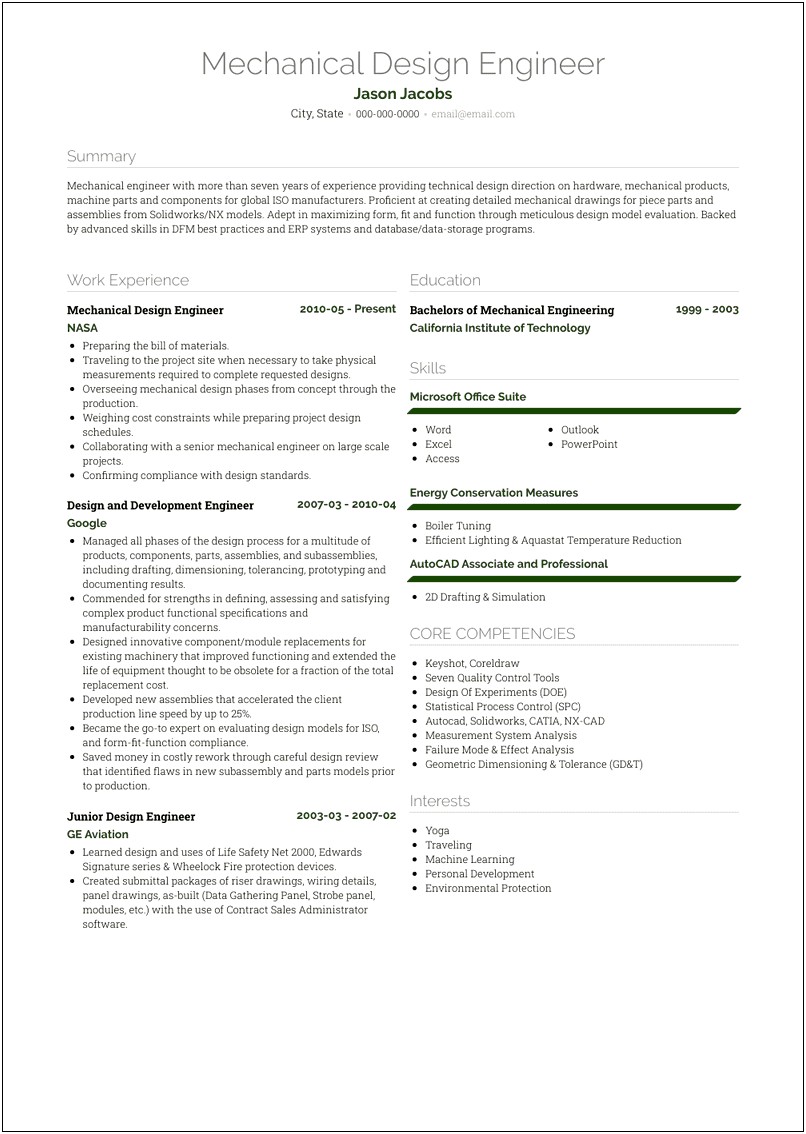 Resume Sample For Mechanical Pdf