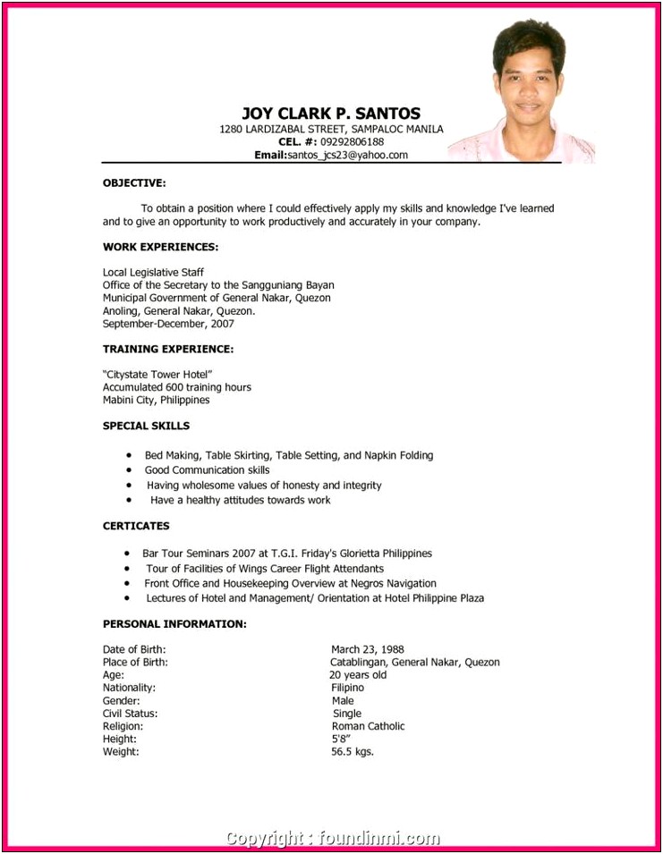 Resume Sample For Ojt Applicant
