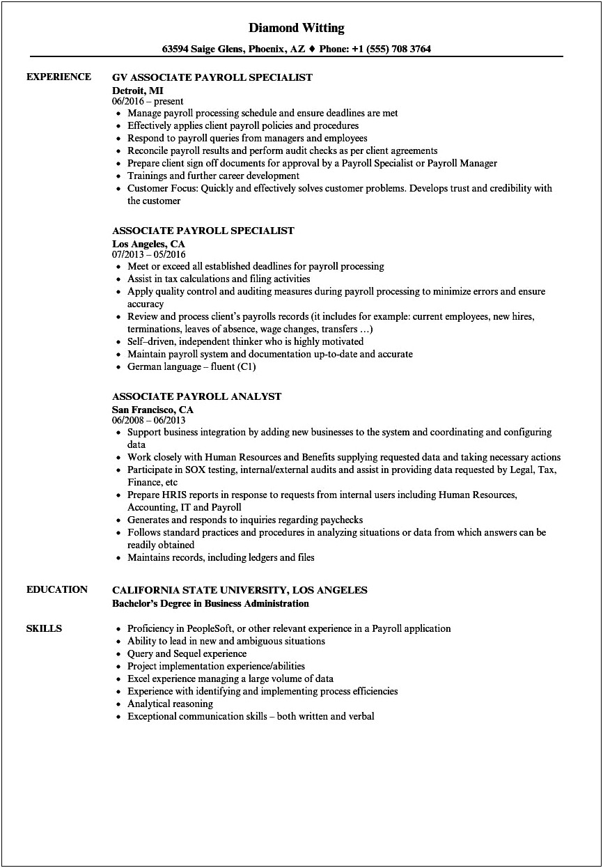 Resume Sample For Payroll Clerk
