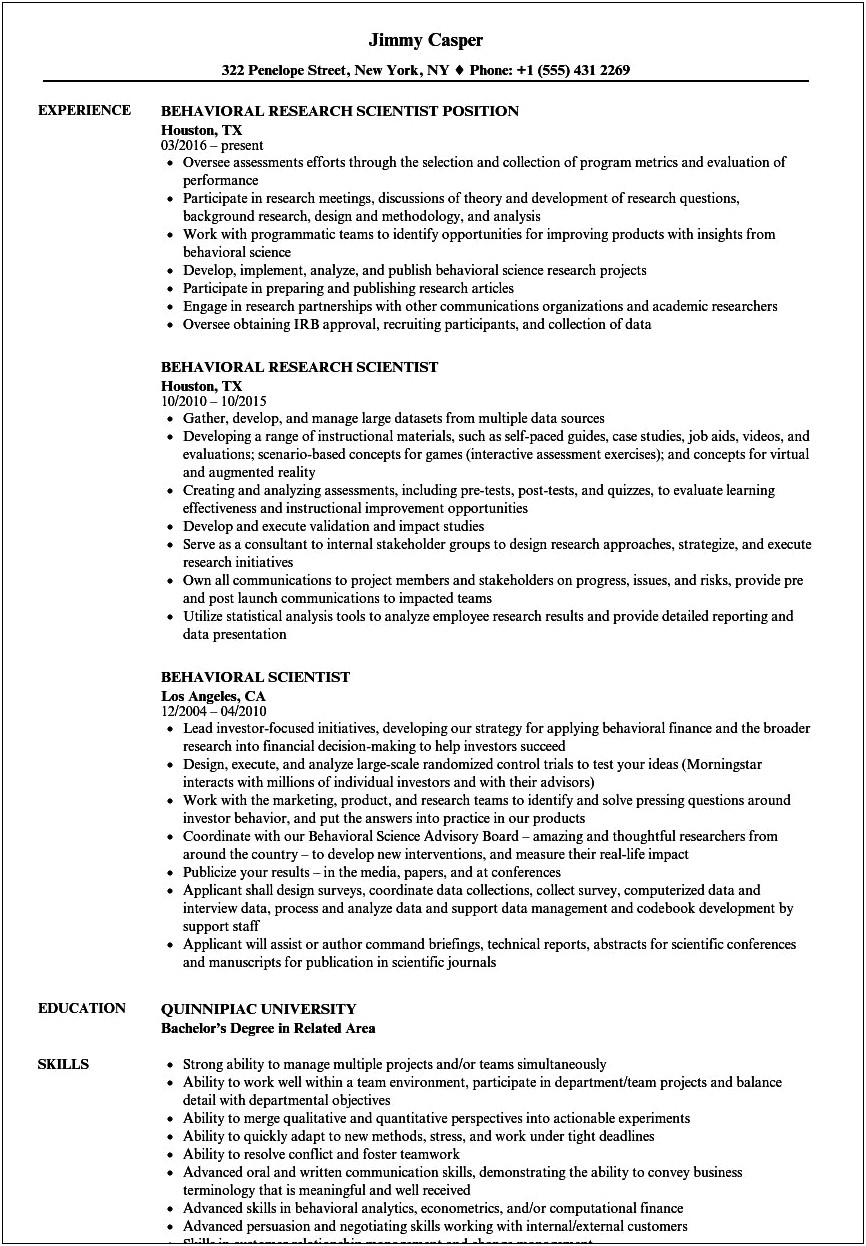Resume Sample For Phd In Psychology Application
