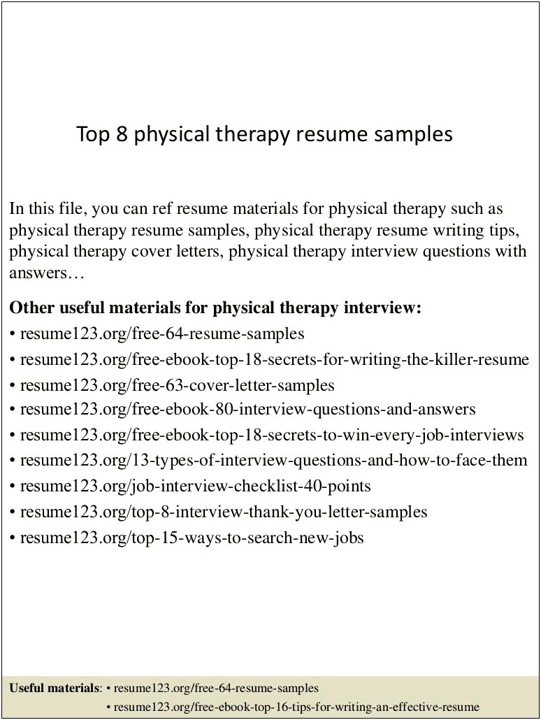 Resume Sample For Physical Therapist