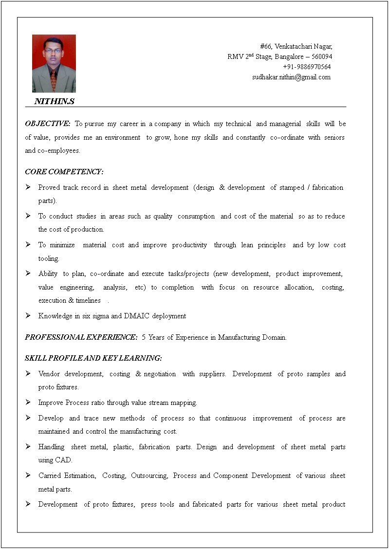 Resume Sample For Product Development Manager