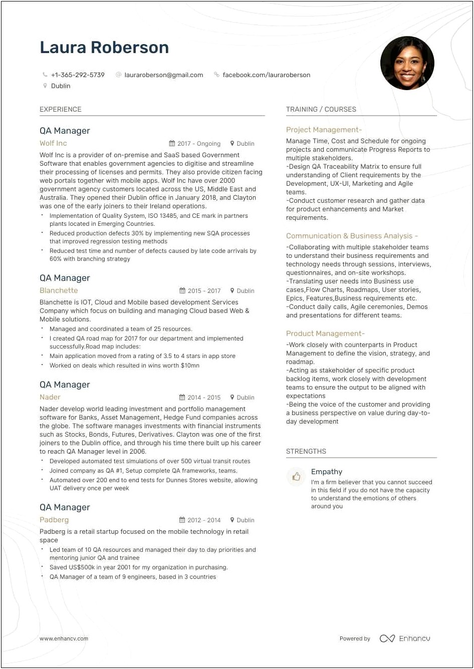 Resume Sample For Quality Analyst