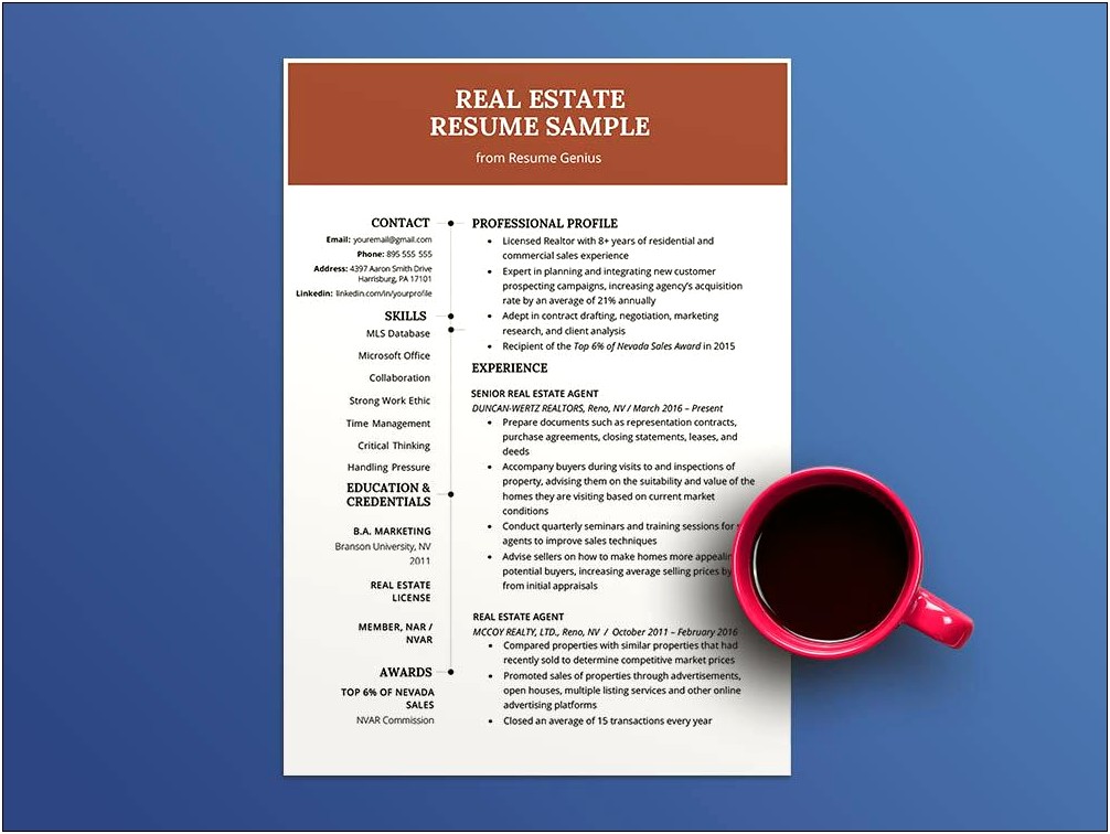 Resume Sample For Real Estate