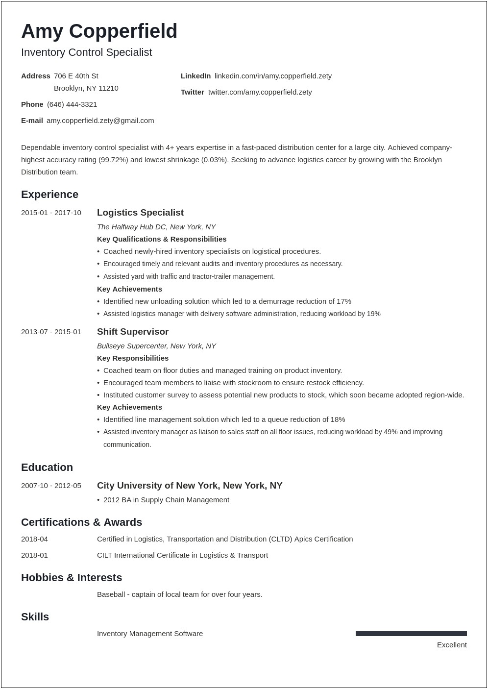 Resume Sample For Shipping Lead