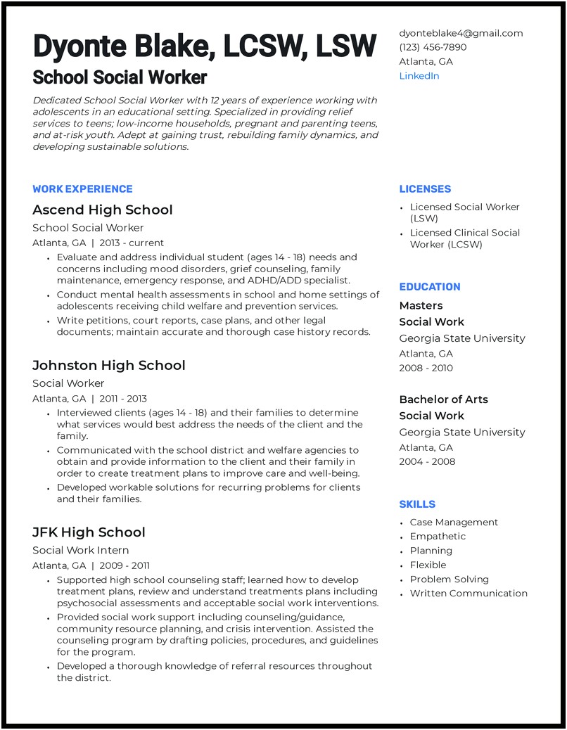 Resume Sample For Social Services