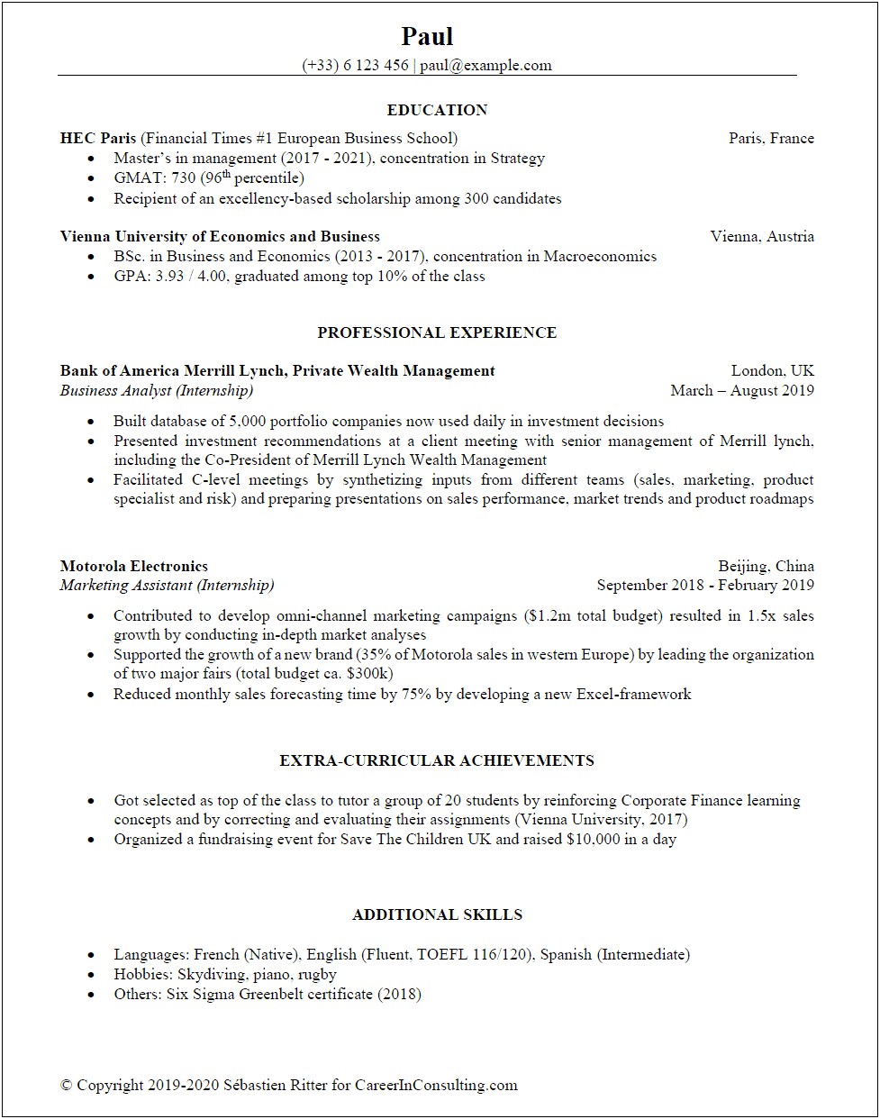 Resume Sample For Strategy Consultant
