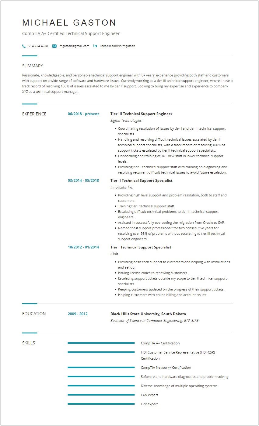 Resume Sample For Tech Support Trainer