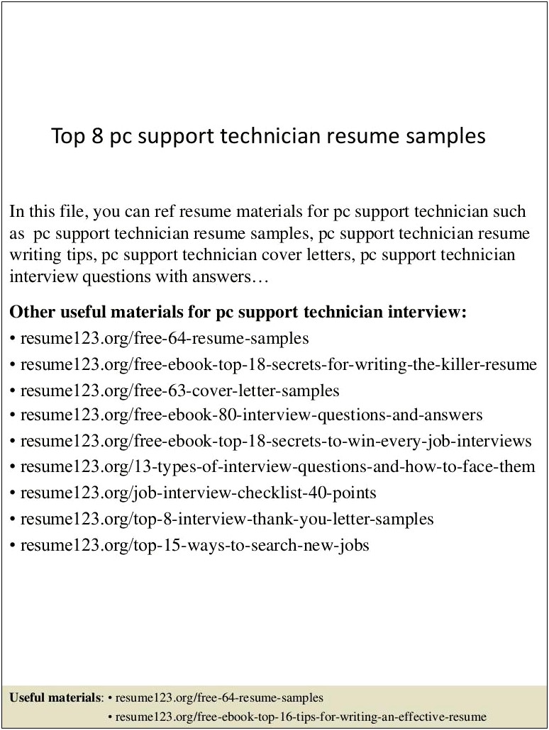 Resume Sample For Telecom Technician