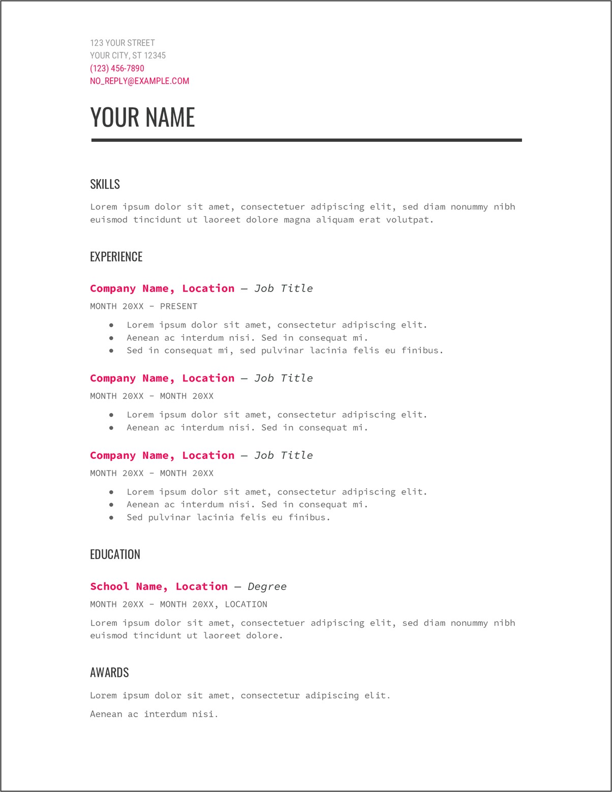Resume Sample Format Copy Paste