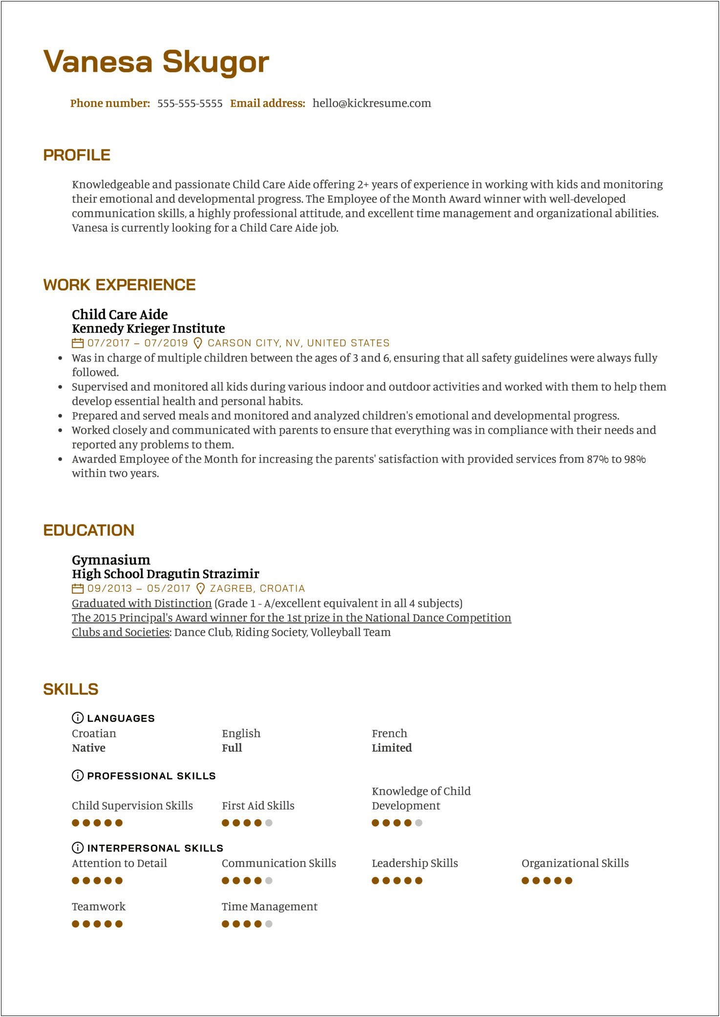 Resume Sample Of Child Care Worker