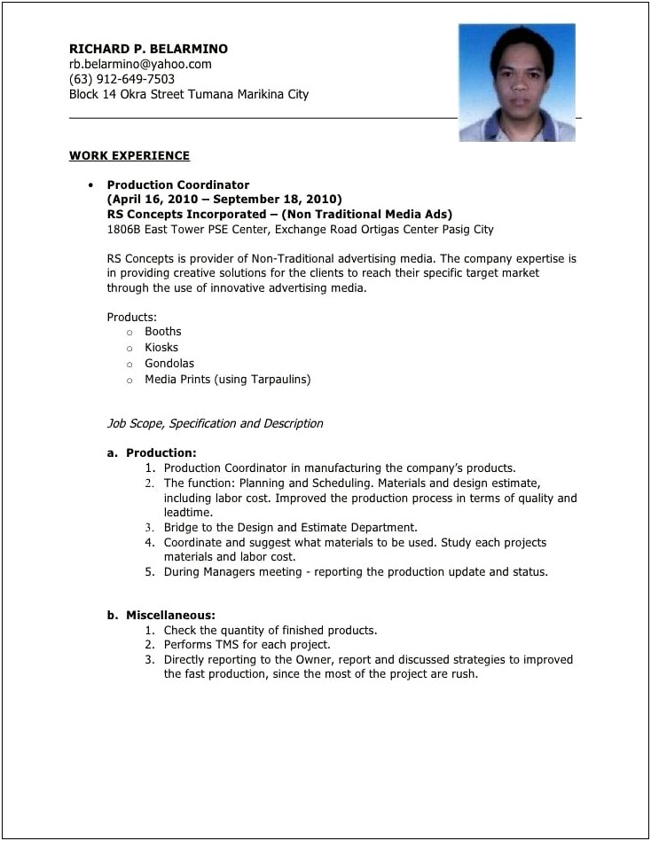 Resume Sample Of Computer Operator
