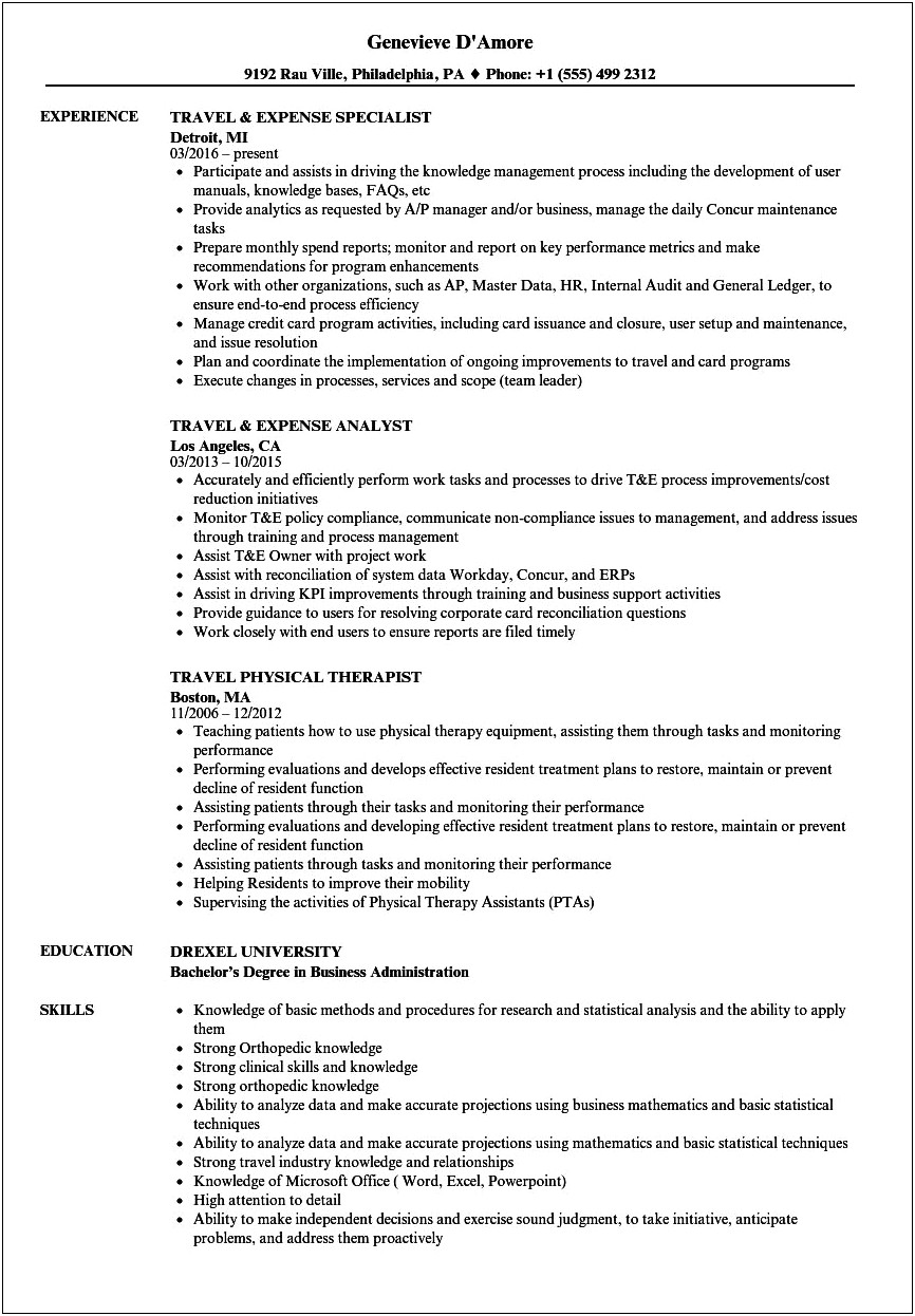 Resume Sample Of Holiday Consultant