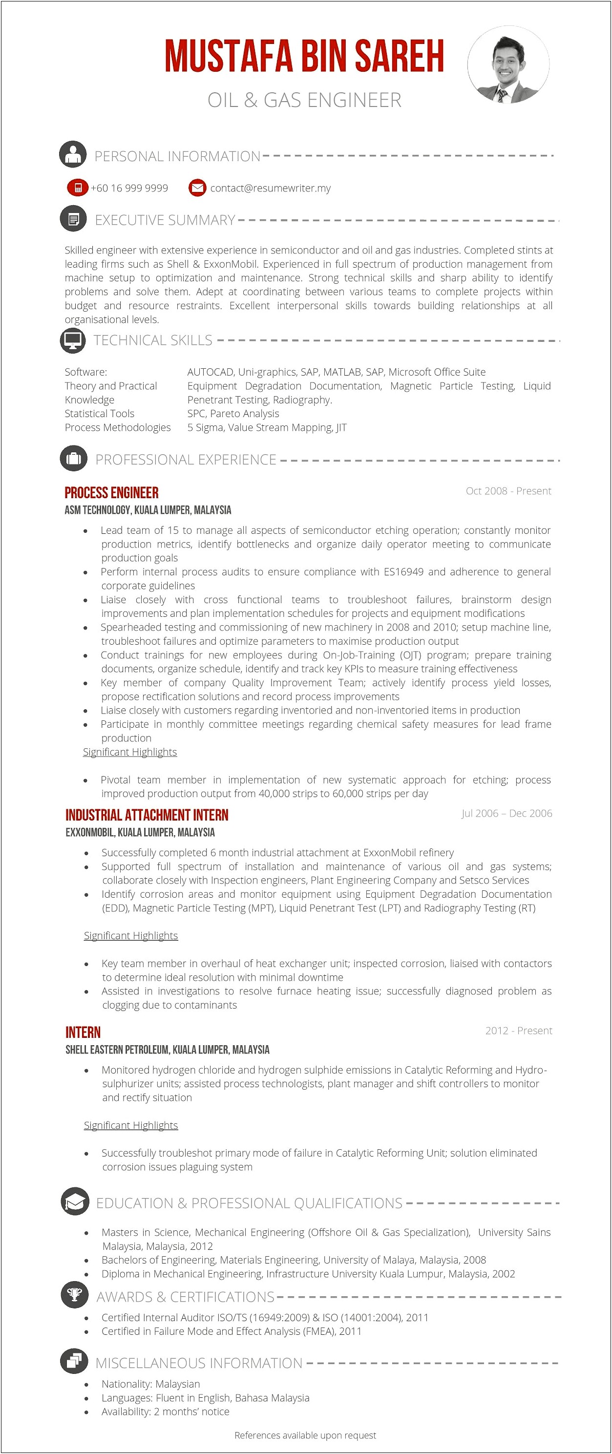 Resume Sample Oil And Gas