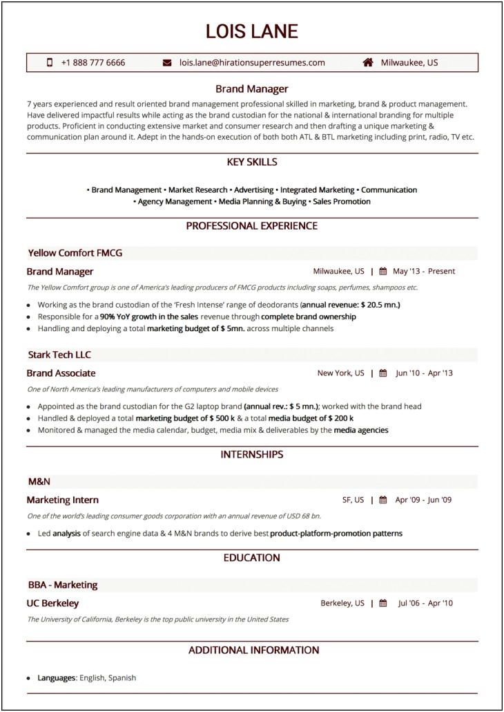 Resume Sample Promotion Within Company
