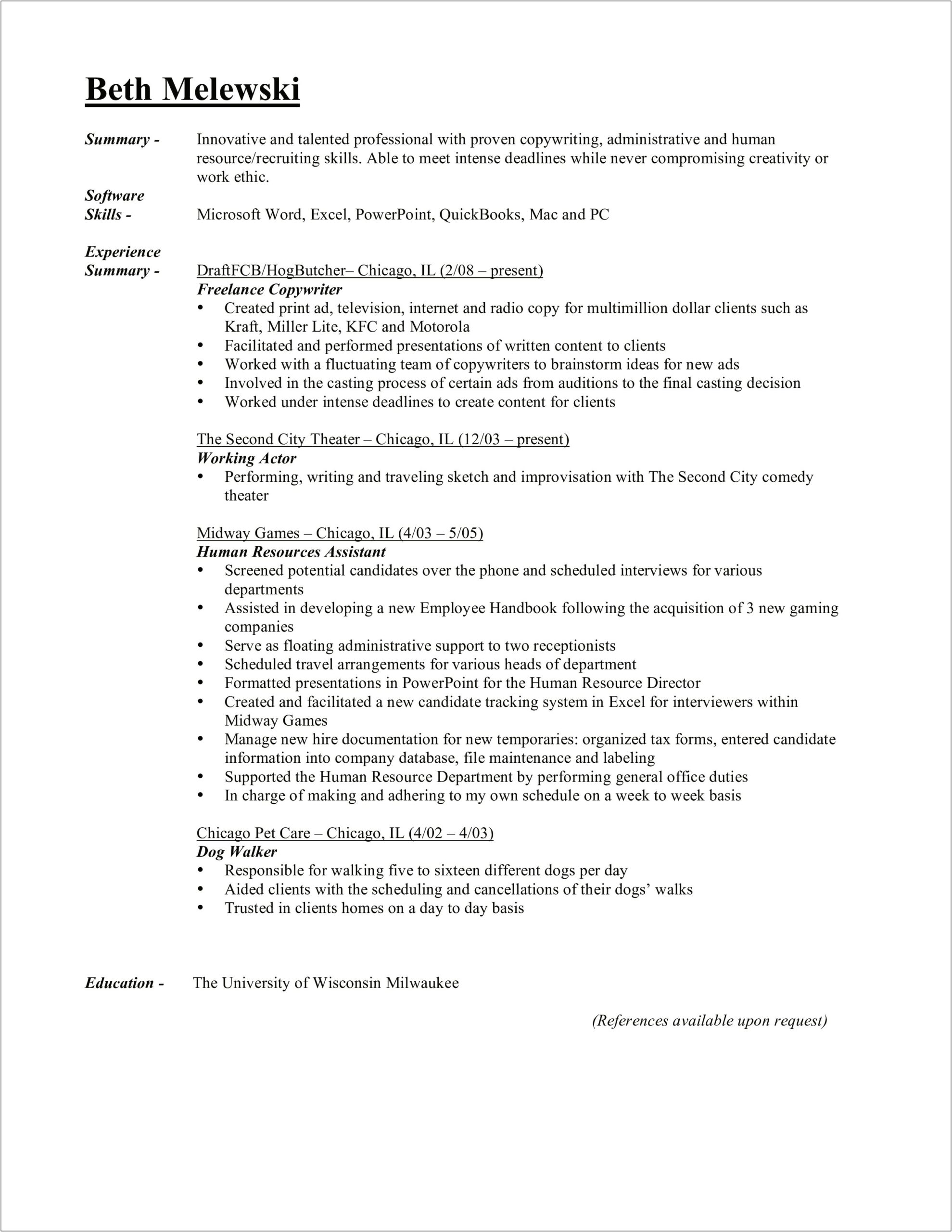 Resume Sample References Upon Request